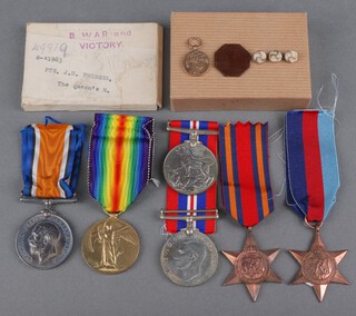 A British War medal and Victory medal to G-41983 Pte. J.H.Prosser The Queens Royal Regiment, in original cardboard box together with facsimile 1939-45 Star, Burma Star and Defence and War medal 