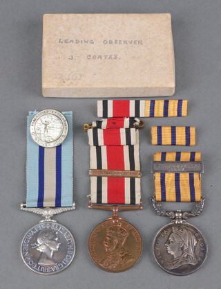 A family group, father and son, comprising British South Africa Company medal 1896 with first type reverse Rhodesia one bar Mashonaland 1897 to 91 Trooper A Coates British South African Police, a George V Issue Special Constabulary Long Service Good Conduct medal with bar Great War 1914-1918 named Adin Coates, together with ribbon bar, Royal Observer Corps medal Leading Observer J Coates and a ROC lapel badge, LOBS James Coates served in 19 Group Manchester and was awarded his ROC medal in 1953 