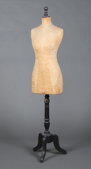 A French early 20th Century adjustable tailors mannequin on a turned column with tripod base 162cm x 27cm x 19cm 
