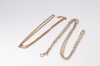 Two 9ct yellow gold necklaces 41cm and 54cm, 6.8 grams 