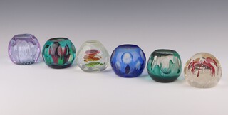 Six Caithness paperweights - Snowflake Orchid 130/150, Ready Steady 1035/150, Navigator? 32/100, Spring Melody 72/150, Narcissus 63/75 and Jubilee Orchid 879, 7cm 