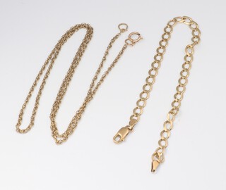 A 9ct yellow gold bracelet 18cm and a ditto necklace 44cm, 5.1 grams 