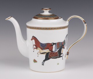 Hermes, a Cheval d'Orient porcelain tea pot, decorated running horses 18cm x 10cm 