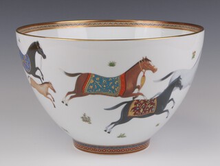 Hermes, a Cheval d'Orient porcelain punch bowl, decorated running horses 17cm x 26cm, complete with original box 