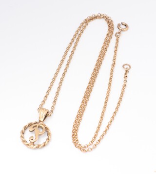 A 9ct yellow gold necklace 44cm with a pendant, 3.8 grams 