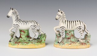 Two Victorian Staffordshire figures of standing Zebras 11cm 