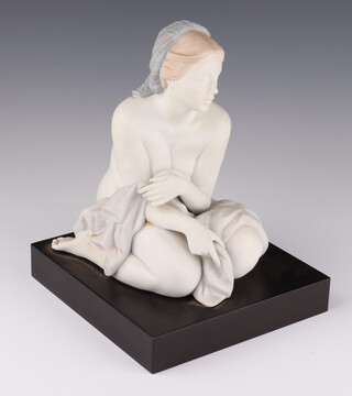 A Lladro White Gres figure of a seated semi clad lady by Alfredo Llorens no. 1449 23cm 