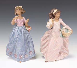 A Lladro Gres figure "A Basket of Fun" no. 2324 27cm, a ditto "A Morning Walk" 2427 30cm 