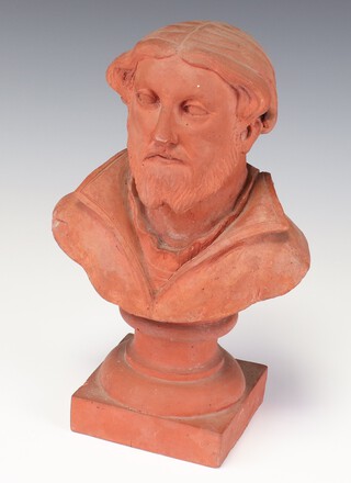 A 19th Century earthenware bust of bearded gentleman raised on a square base 27cm 