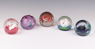 Five Caithness paperweights - Opus 88 672/1000 7cm, Tropicana 539 7cm, Mazourka 33/250 7cm, Adoration 40/50 7cm and Sword Dance 665/750 7cm 
