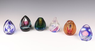 Six Caithness paperweights - Clarion Call 111/650, Citadel 138/500, Scotia 301/650, Moonrise 178/750, Protea 5/50  and Sunset 8/100 all 7cm  