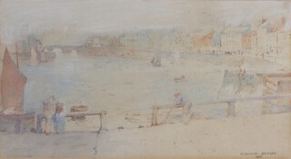 Henry Dawson Barkas (1858-1924) British, Harbour scene with figures and buildings, watercolour signed and dated 1906, 18cm x 33cm 