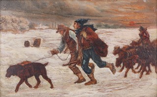 After Pierre Billet (1837-1922), French Tobacco Smugglers, 19th century oil on card, 16cm x 26cm.