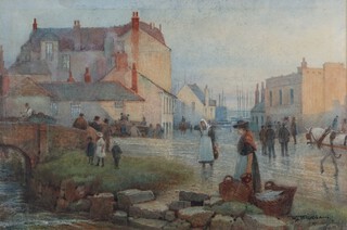 W.A. Wickham, British, Market Square Newlyn, watercolour, signed, 24cm x 35cm.