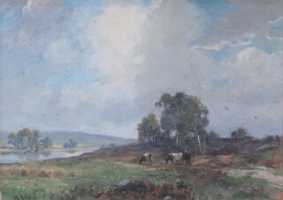 William Ashton, (British, 1853-1927) "Cattle grazing in a Landscape", watercolour with gouache, signed, 31cm x 44cm.