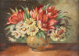 Nora Pollard, (British), Still Life with Flowers in a Vase, 20th century oil on board, signed with monogram, 12cm x 17cm. 