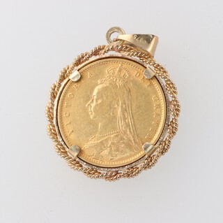 A Victorian half sovereign 1892 in a 1.6 gram 9ct pendant mount 