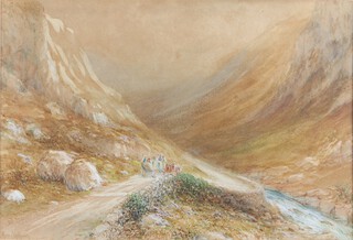Henry Williams, "Horse Drawn Coach on a Mountain Road", 19th century watercolour, signed, 32cm x 47.5cm.    
