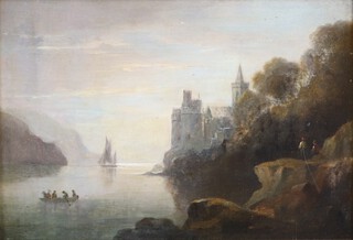 British School, Dartmouth Castle and Harbour, 19th century oil on panel, 17cm x 25.5cm.