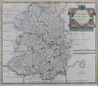 Robert Morden (British, 1650-1703) "Shropshire"(Map of the County), 18th century engraving with hand-colouring, 37cm x 53cm.