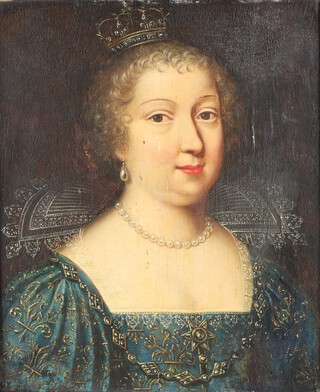 Circle of Henri and Charles Beaubrun,  Half Length Portrait of Queen Marie Therese of Austria, 17th century oil on panel, 17cm x 14cm 
