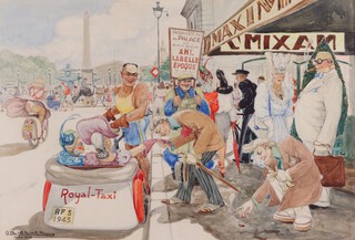 Gaston Le Beuze (French, fl.1930-1960) "Maxim's, Rue Royale, Paris",  watercolour with gouache, signed and dated 1943, 29.5cm x 43cm