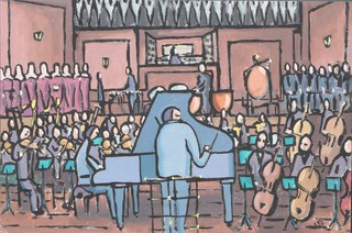 Howard Capes, oil on board unframed, orchestral study 50cm x 76cm