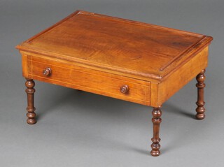 A Victorian inlaid walnut what-not base with 3/4 gallery fitted a drawer raised on turned supports 30cm h x 56cm w x 40cm d 
