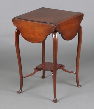 An Edwardian  mahogany drop flap occasional table, raised on cabriole supports 68cm h x 44cm cm x 44cm 