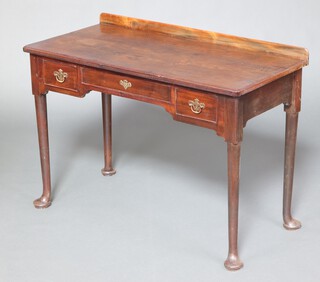 A 19th Century mahogany side table with raised back fitted 1 long and 2 short drawers, raised on club supports 75cm h x 105cm w x 49cm d 