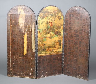 A Victorian arch shaped 3 fold draft screen decorated paper scraps 122cm h x 49cm 
