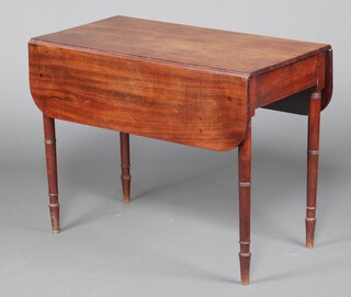 A 19th Century mahogany Pembroke table, fitted a frieze drawer, raised on turned supports 79cm h x 90cm x 48cm 