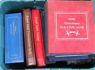 Eight albums of GB commemorative first day covers contained in a green plastic crate