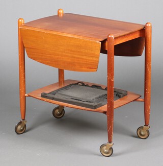 Vanson, a mid-century teak 2 tier tea trolley 66cm h x 62cm w x 44cm d (base has a section of stuck foam rubber) 