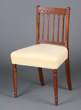 A Victorian carved mahogany stick and rail back chair on turned supports 87cm h x 50cm w x 40cm 