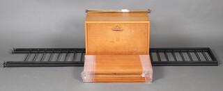 A Ladderax mid-Century teak and metal wall shelving unit fitted a cocktail cabinet with fall front 40cm x 59cm x 35cm and 5 adjustable shelves