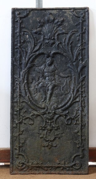 A 19th Century rectangular cast iron plaque depicting a standing classical figure 88cm x 41cm 