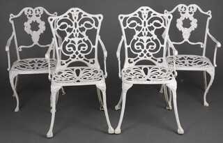 Two pairs of white painted aluminium garden armchairs (4) 90cm h x 41cm w x 38cm d 