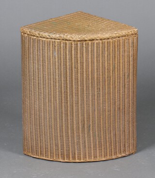 A Lloyd Loom gold painted triangular linen basket 53cm h x 46cm w x 34cm d 