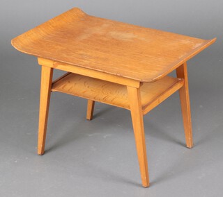 A mid-century rectangular shaped oak and plywood 2 tier occasional table 47cm x 66cm w x 45cm d 