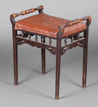 An Edwardian beech framed piano stool on square supports 58cm h 