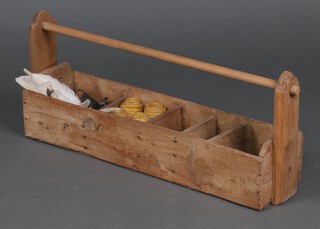 A rectangular pine 5 division carrying box 33cm x 77cm x 20cm d 