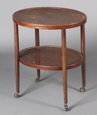 Thonet, a 1930's oval bentwood 2 tier tea trolley 73cm h x 64cm w x 52cm d (rubber to wheels has perished) 