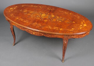 A simulated inlaid walnut coffee table on cabriole supports 53cm h x 78cm w x 49cm d 