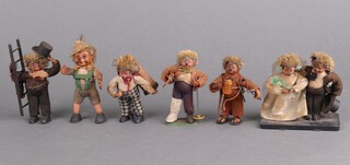Six Steff Peter Hedgehog Mecki Micki Macki Mucki figures - Bride and Groom, Chimney Sweep, Clock Maker, Standing Skier, Golfer and Walker 