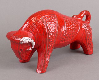 Jema Holland, a mid-century stylish ceramic figure of a standing red bull 17cm 