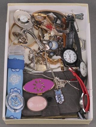 A gentleman's silver identity bracelet and other items of costume jewellery and watches 