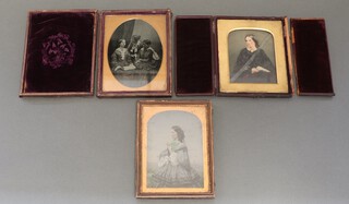 A Victorian over painted miniature and domed case 11cm, ditto 14cm and a daguerreotype 14cm