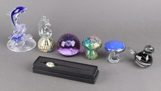 A Mdina paperweight 14cm, a Caithness paperweight, 4 others and a Murano paperknife 