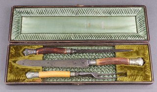 A silver plated mounted, horn handled 3 piece carving set, cased